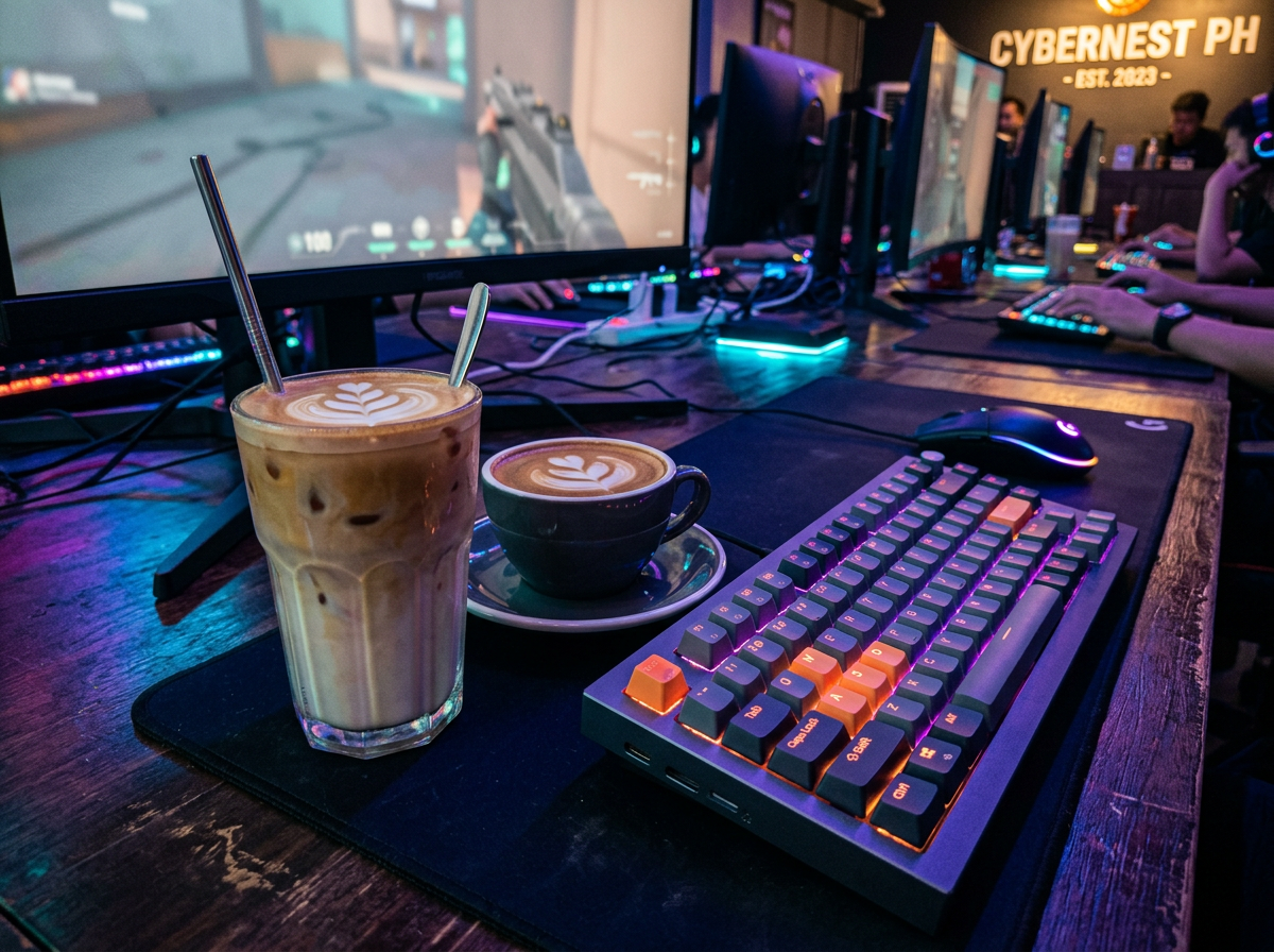 Espresso and iced latte with latte art